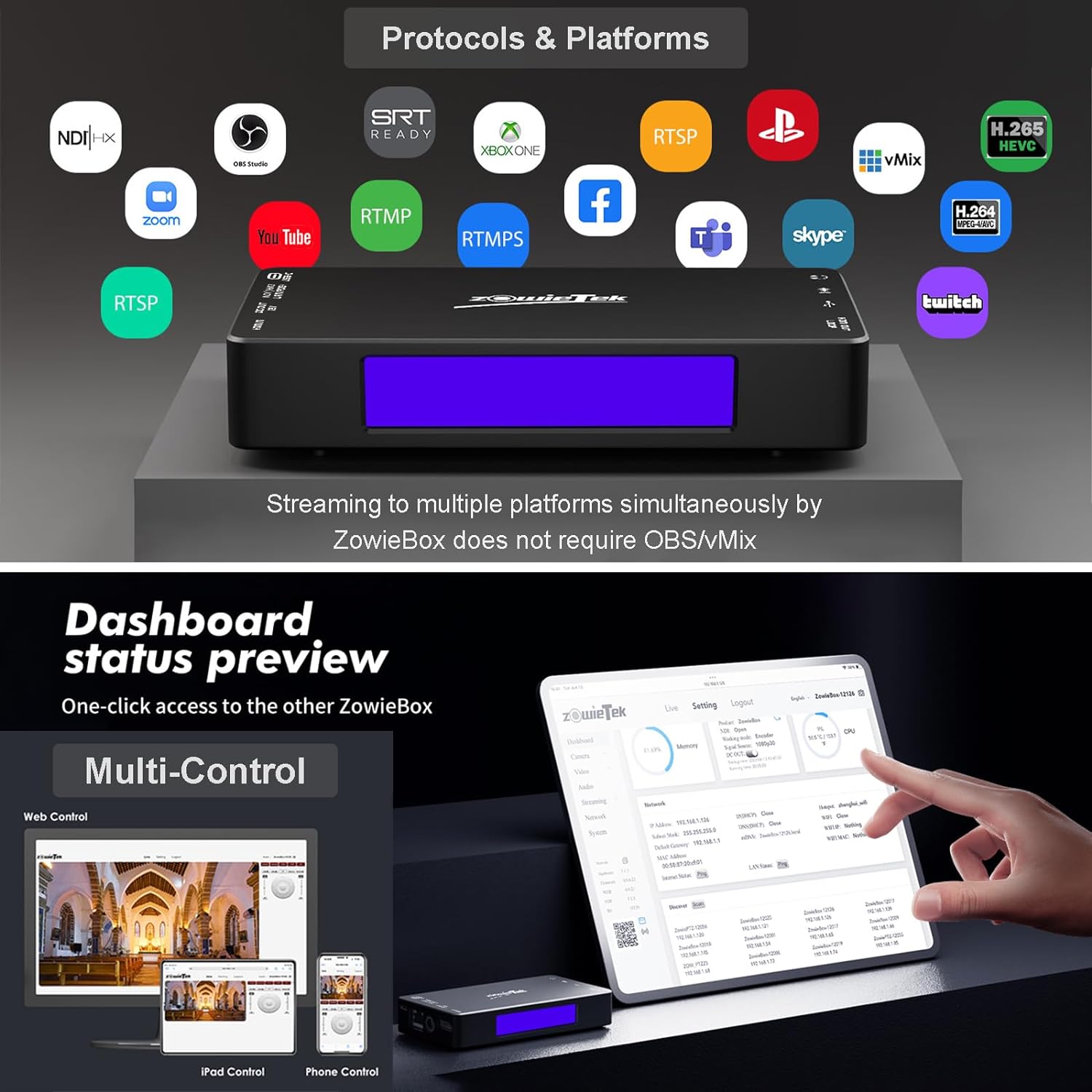 Codificadordecodificador de video HDMI 4K, ZowieBox, NDI  Convertidorreproductor HX3, grabadora de captura de video de paso, SRTRTMP (S)RTSP,