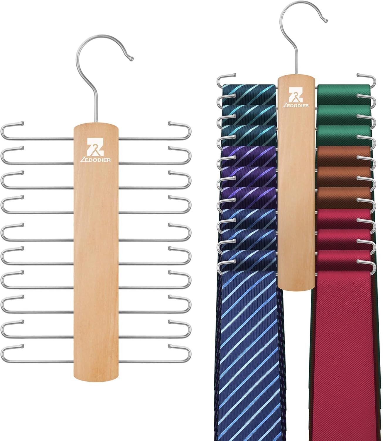 ZEDODIER Estante de corbata de madera, colgador de corbata para armario de hombres, capacidad de almacenamiento de 20, organizador de corbata