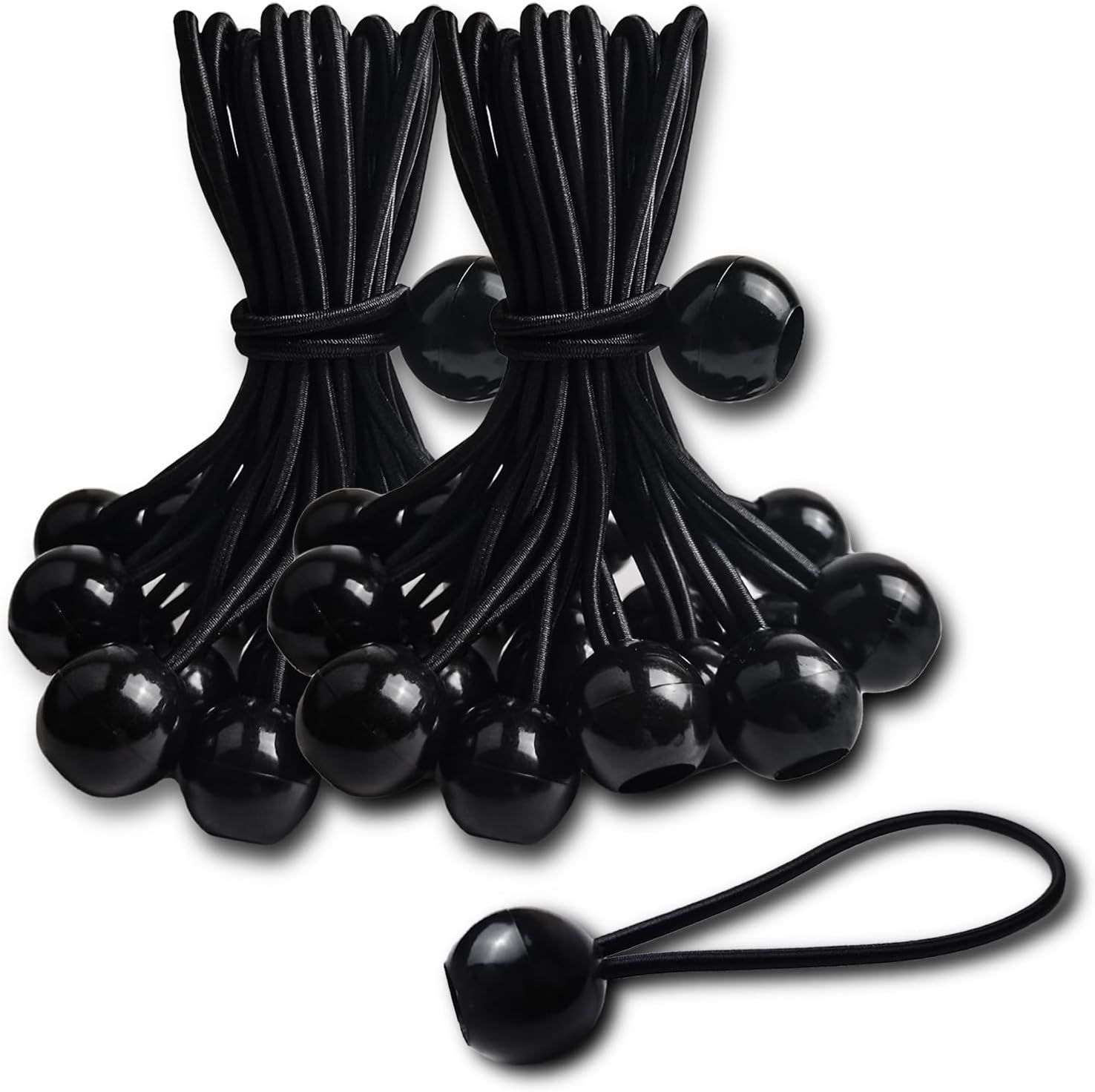 70 cuerdas elásticas negras de 6 pulgadas con bola, cuerda elástica de bola resistente para exteriores e interiores, bolas elásticas de lona para
