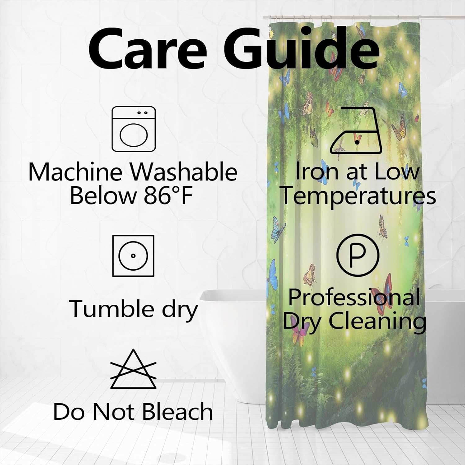 Uiiooazy Cortina de ducha de primavera para baño, diseño de mariposas azules, sol, juego de cortina de tela impermeable para bañera, hojas de árbol