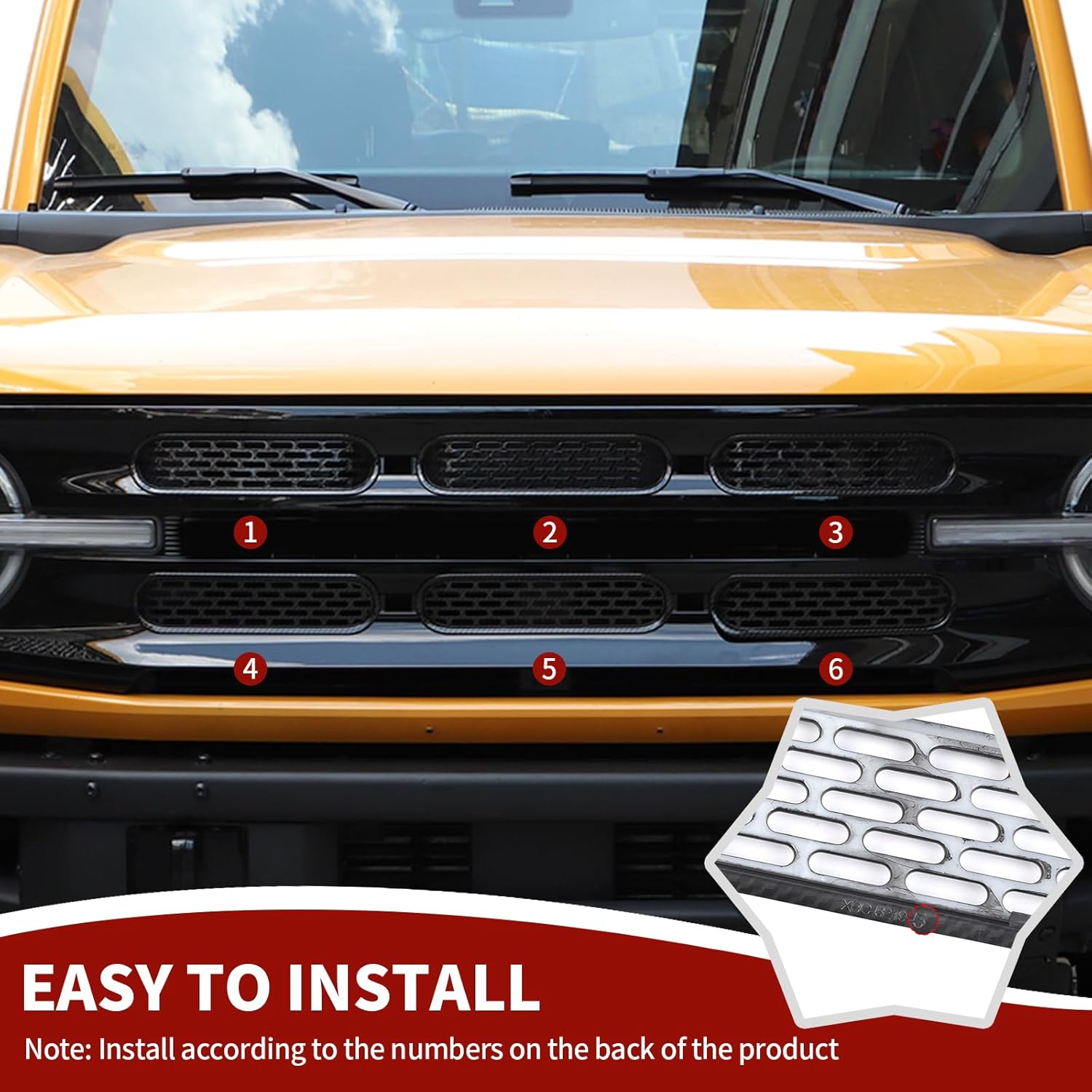 Para insertos de parrilla Bronco, 6 piezas de cubierta protectora de malla de rejilla frontal con clip compatible con accesorios exteriores Ford