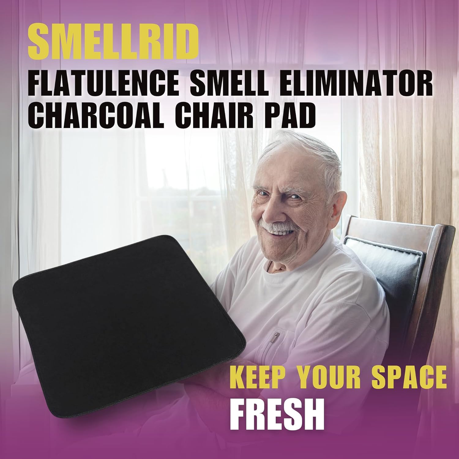 SMELLRID Almohadillas para silla de carbón activado Flatulence Odor Control de 16 x 16 pulgadas detienen el olor vergonzoso y protegen los asientos