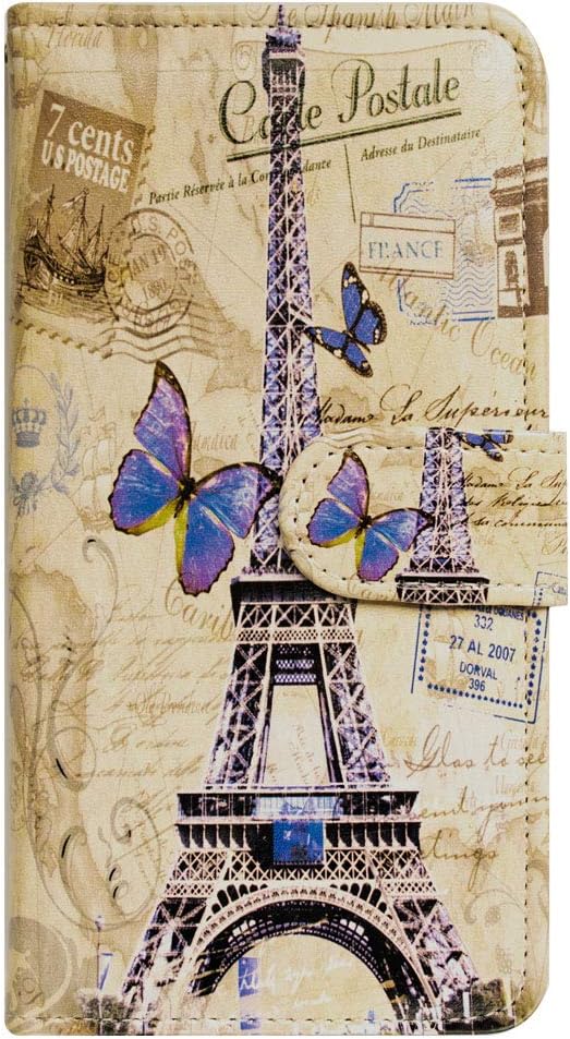 Bcov Funda tipo cartera para Samsung Galaxy S22, Postal de la Torre Eiffel, funda de cuero multifunción para teléfono con múltiples ranuras para