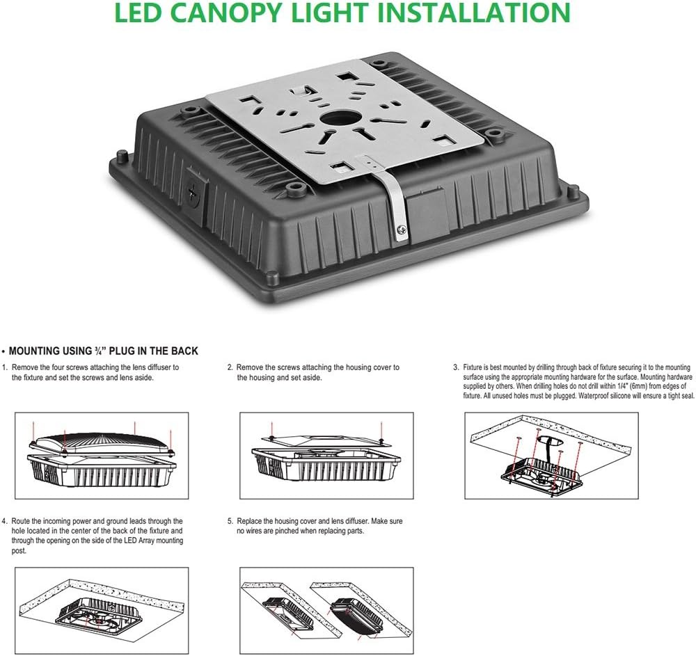 1000LED Paquete de 4 luces LED para toldo, 65 W, lámparas de techo de 8000 lúmenes, luz diurna 5000 K, reemplazo HIDHPS de 250 W, estación de