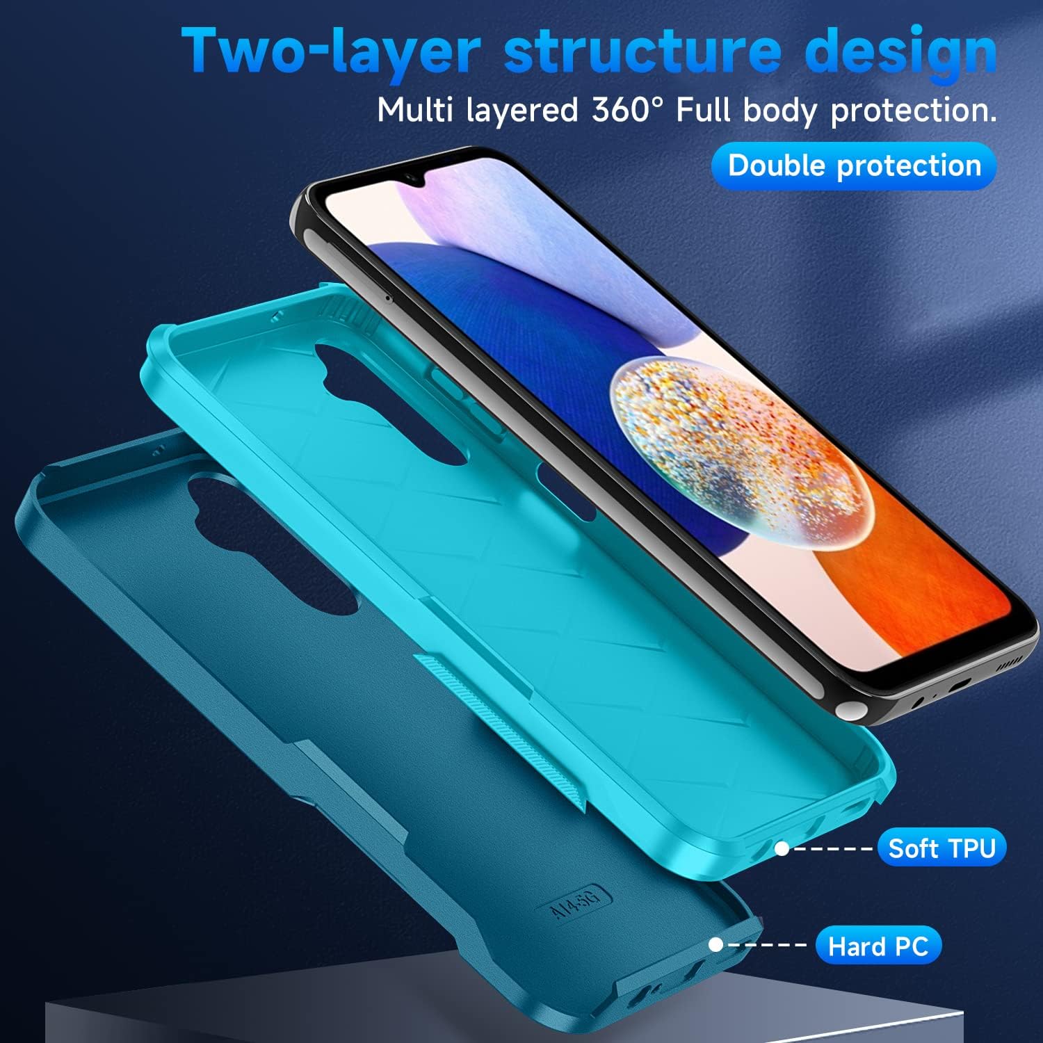 SunRemex Funda 3 en 1 para Samsung Galaxy A14 5G con protector de pantalla de vidrio templado y protector de lente de cámara, funda para Samsung A14