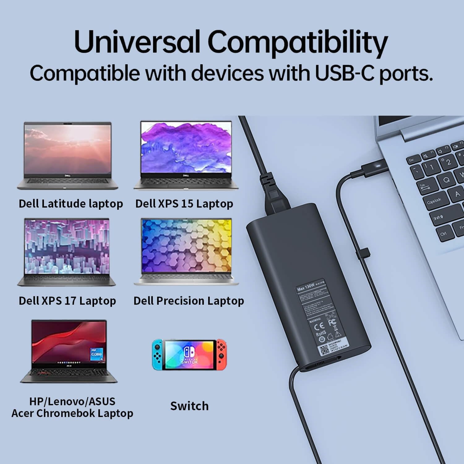 Cargador de repuesto para laptop Dell de 130 W, adaptador de CA USB C para Dell XPS 15 9500 9510 XPS 17 9700 Precision 5530 5550 3560 Latitude 7420