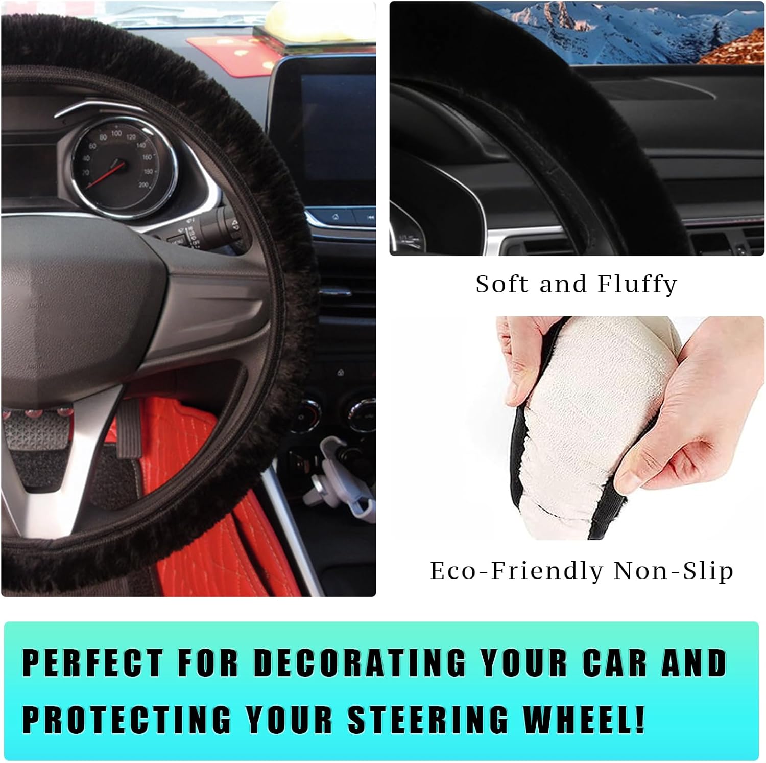 Funda elástica mullida para volante, protector suave de 15 pulgadas para el invierno cálido, fundas antideslizantes y esponjosas para volante de
