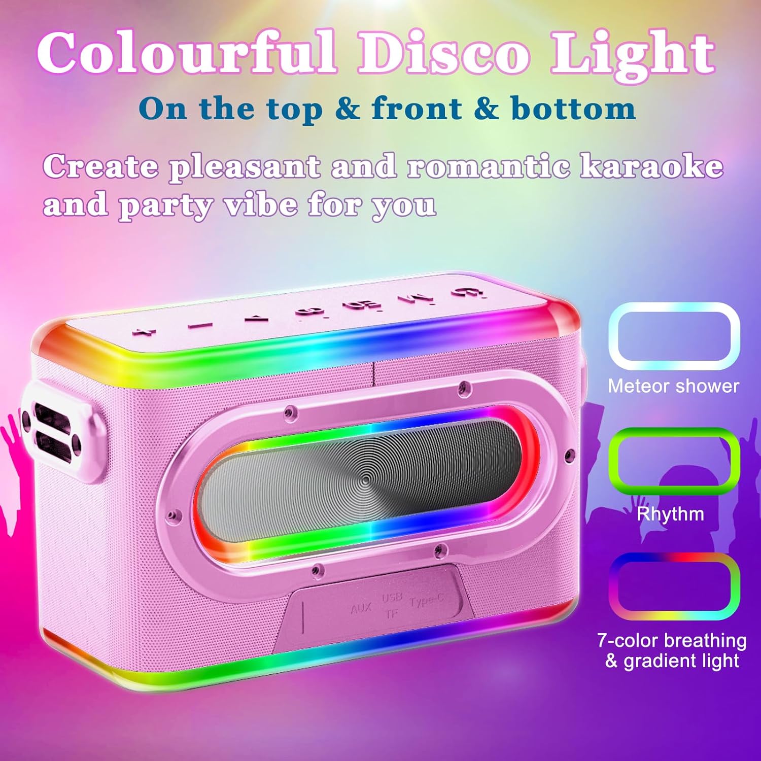 Altavoz de reverberación de 80 W, máquina de karaoke inalámbrica BT con 2 micrófonos, sistema PA alimentado por batería para adultosniños, fiesta en