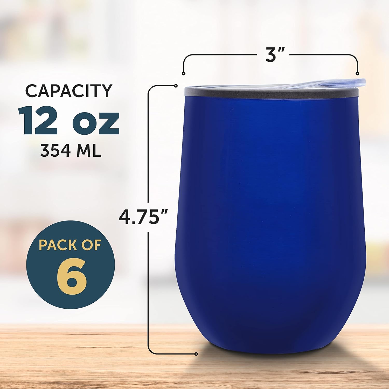 DISCOUNT PROMOS Vasos de vino sin tallo de 12 onzas, juego de 6, paquete a granel, aislados, perfectos para vino, cócteles, otras bebidas frías y