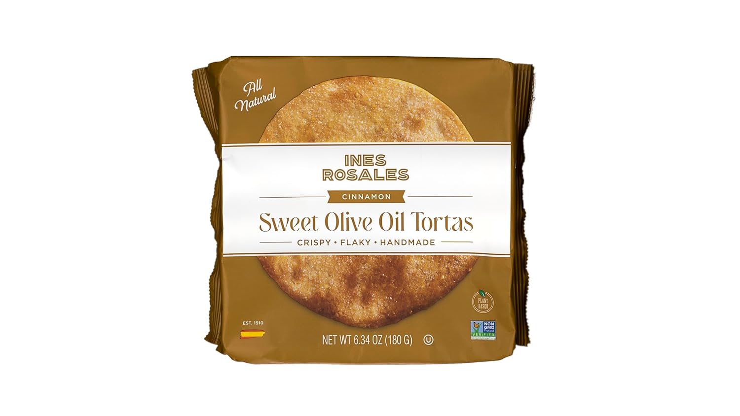 Ines Rosales Tortas de aceite de oliva dulce de canela (paquete de 5) (Tortas Aceite con Canela) paquete de 6.34 onzas (6.35 oz), cada paquete