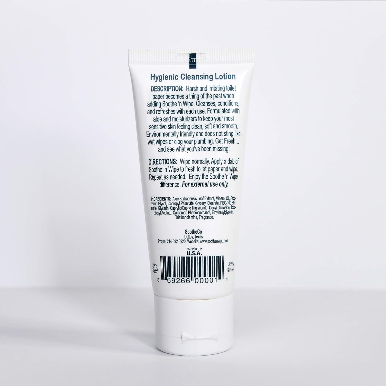 Soothe ‘n Wipe Loción limpiadora higiénica de 2 onzas, alternativa de toallitas desechables con aloe e hidratantes, humedecedor de papel higiénico