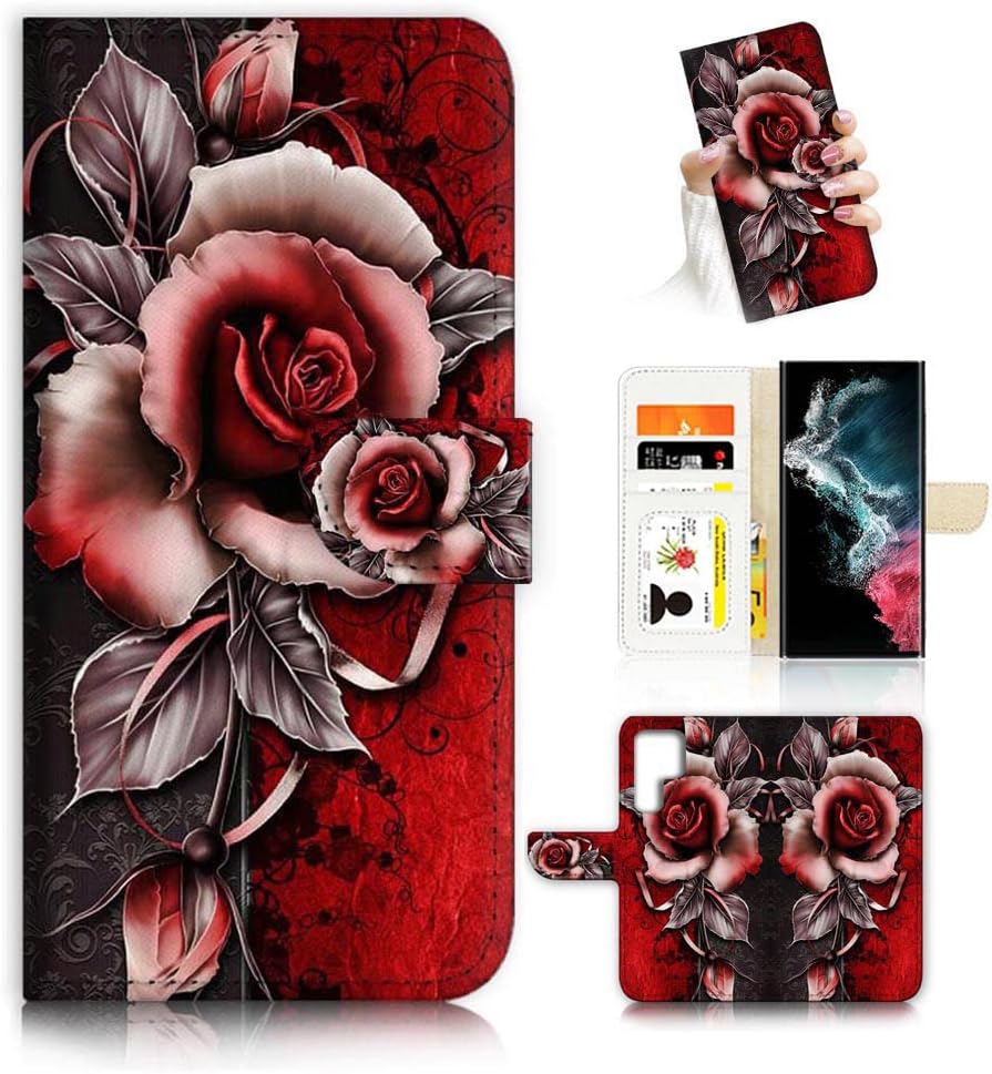 AD003 – Funda con tapa para Samsung S22 Ultra, diseño artístico, estilo cartera, diseño artístico, pintura de mariposa, protección de cuerpo