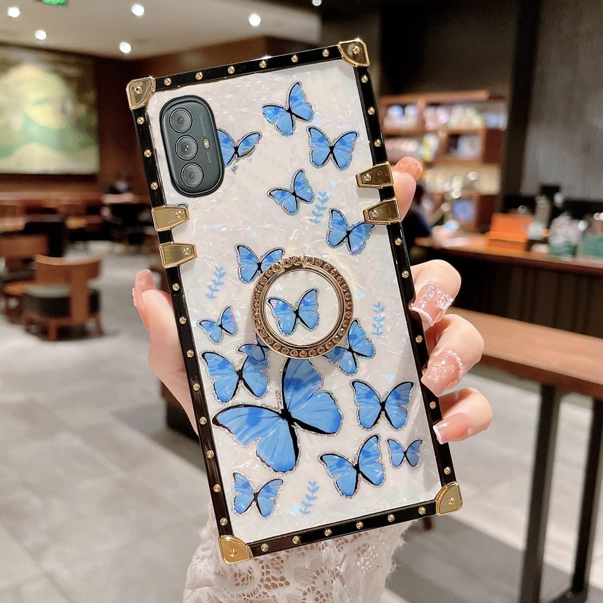 Para Moto G Pure 2021G Power 2022 Lujo Más Nuevo Retro Mariposa Shell Patrón Diseño De Piel Trasera TPU + PU Cuero Chapado Cuadrado Esquina Fuerte