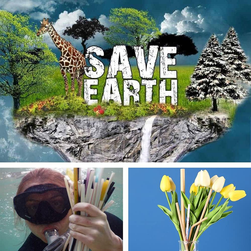DLSM – Paquete de 200100400 pajitas de papel biodegradables extra duraderas de primera calidad ecológicas con bandera estadounidense para batidos,