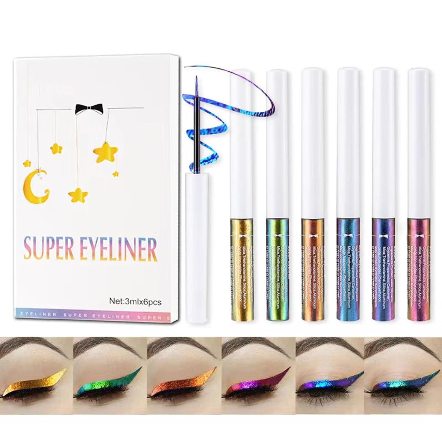 Delineador de ojos vegano 6 piezas de delineador líquido óptico 6 juegos de delineador de ojos líquido que cambia la luz de la etapa de color