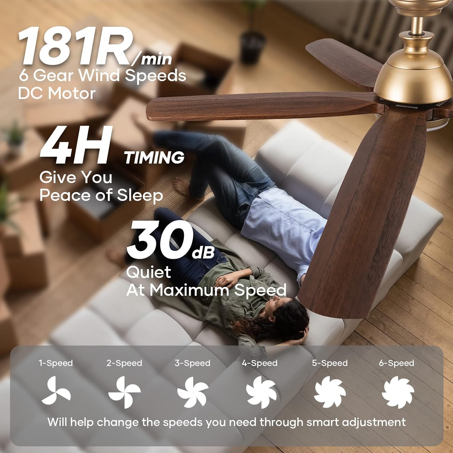Ventilador de techo dorado de 52 pulgadas con luces y control remoto, ventilador de techo para exteriores con luz, luz LED regulable, ventilador de