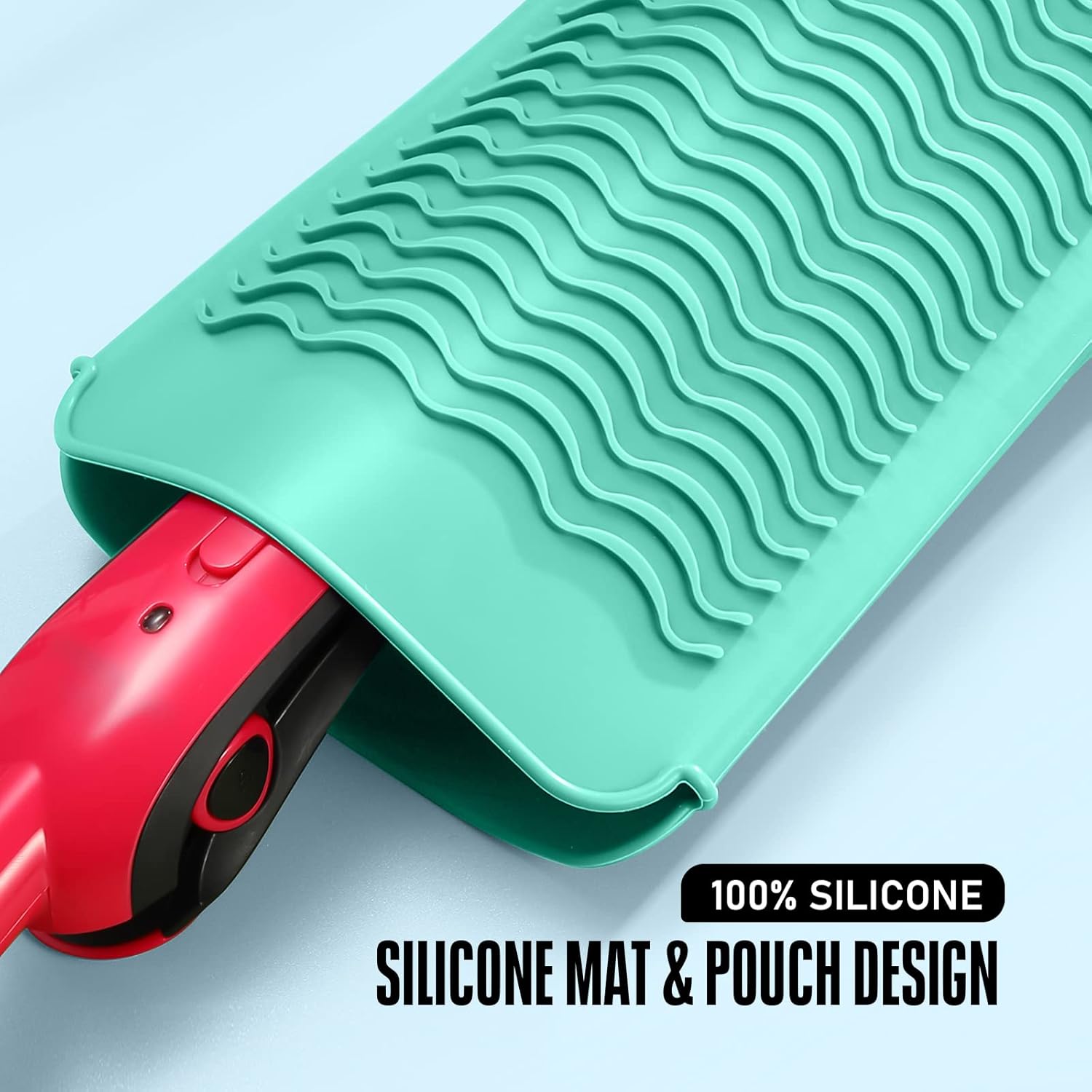 Bolsa de silicona resistente al calor para alisador de cabello, plancha plana, rizador, herramientas de cabello caliente (verde menta, paquete de 2)