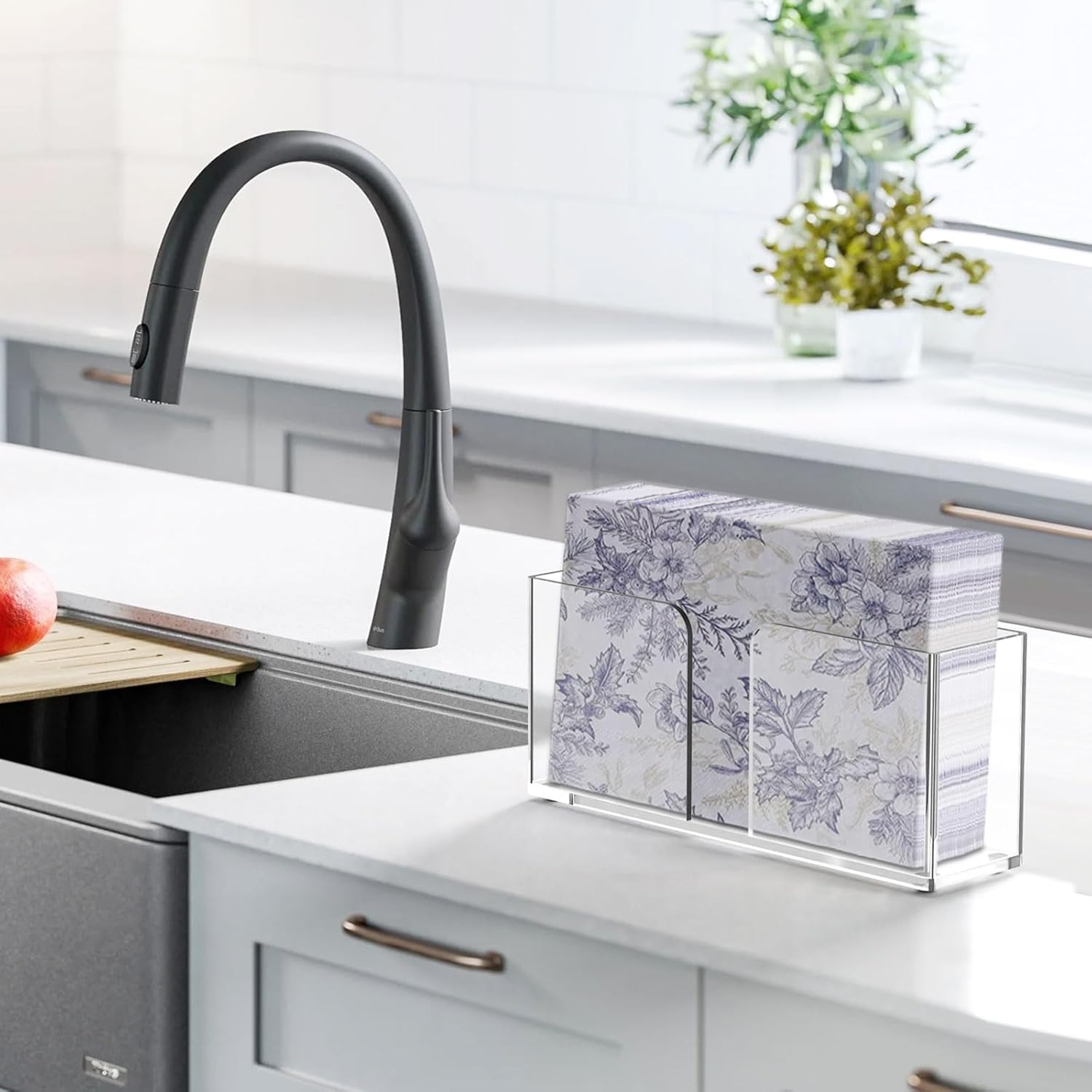 Servilletero acrílico, soporte para toallas de invitados, bandeja para servilletas de baño, dispensador de servilletas de plástico con almohadillas