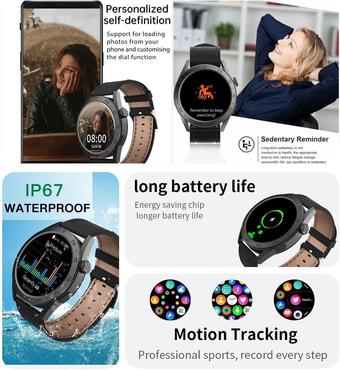 Aimery Reloj inteligente para hombres y mujeres, reloj inteligente con monitor de sueño de frecuencia cardíaca de oxígeno en sangre, reloj