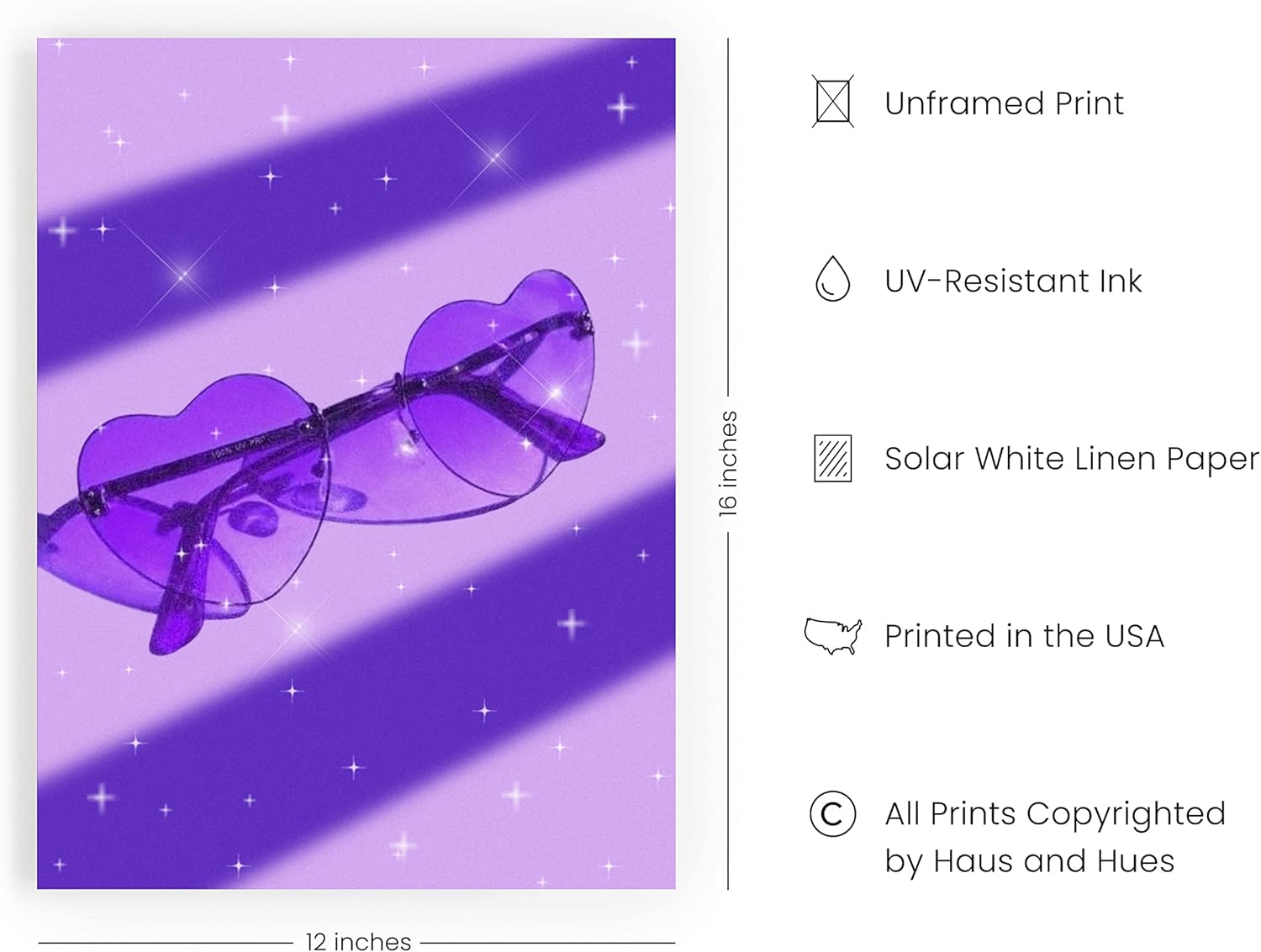 HAUS AND HUES Arte de gafas de sol para decoración estética de habitación, arte estético de pared morado y pósteres morados fríos para habitación,