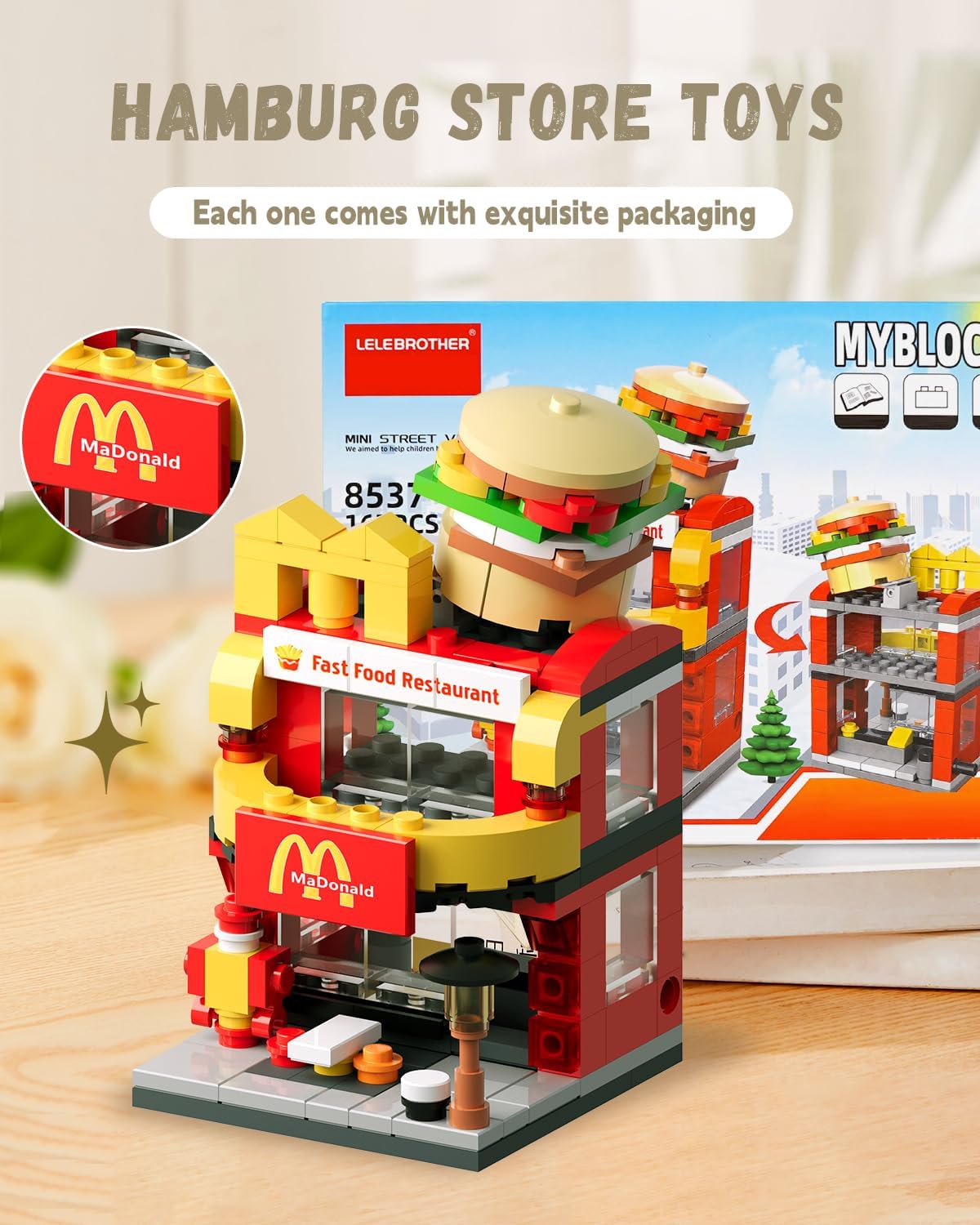 Bloques de construcción City Burger House, juguetes de cumpleaños compatibles con Lego McDonalds, juego de 167 piezas