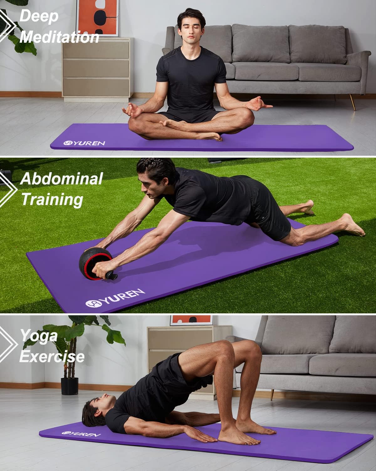 YR Tapete de yoga grueso y ancho para el hogar, 76.7 x 35.4 pulgadas, tapete de yoga grande extra largo y ancho para hombres y mujeres con bolsa de