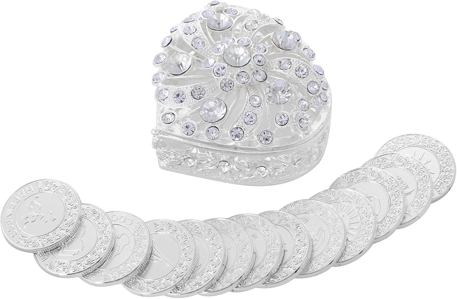 Boda Católica Española Monedas de Plata, Centros de mesa para bodas,Recuerdos para boda con caja en forma de corazón de diamante,Recuerdos de boda
