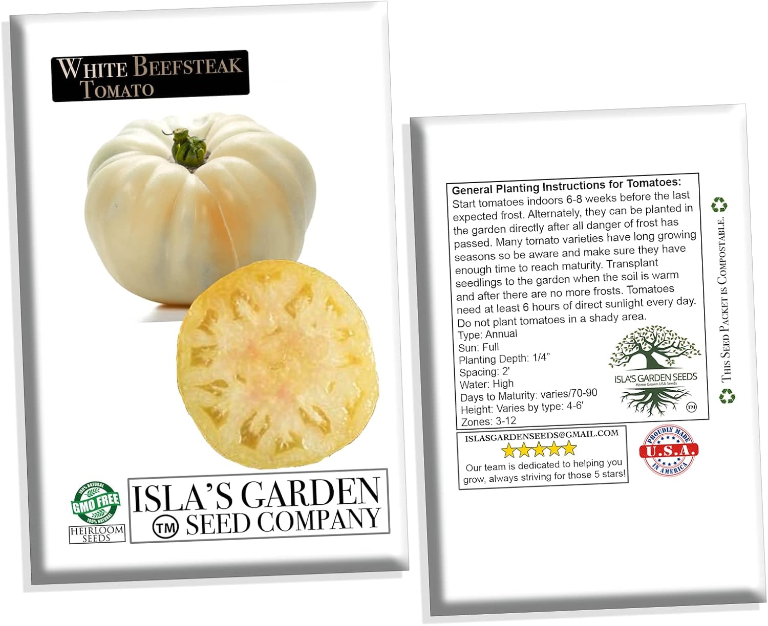 Semillas de tomate “blancas” para plantar, más de 50 semillas tradicionales por paquete, semillas de jardín de Isla (semillas de jardín de Isla),