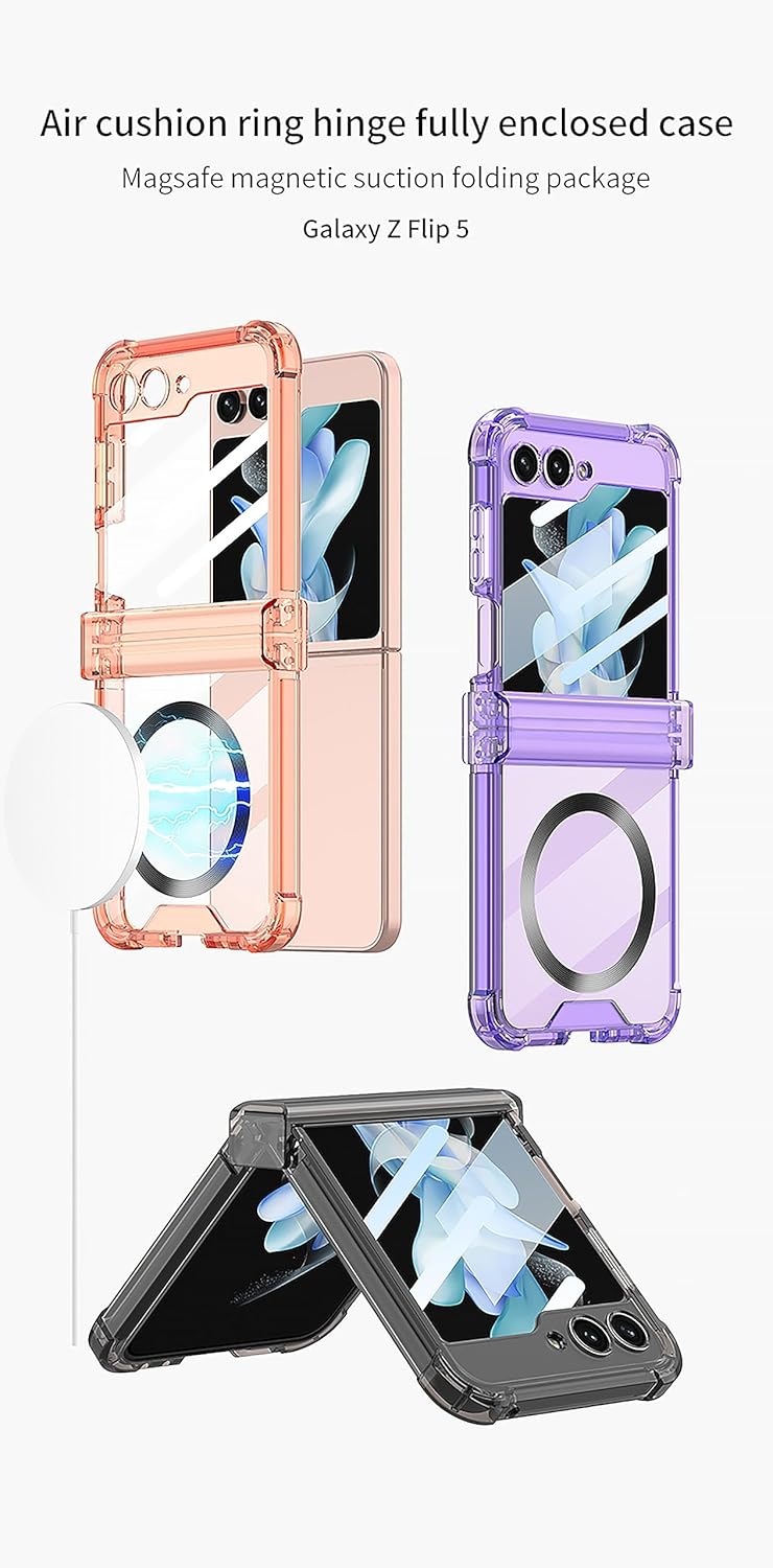 Funda magnética integrada con protector de pantalla para Samsung Galaxy Z Flip 5 4, compatible con MagSafe, protección de bisagra completa, cubierta