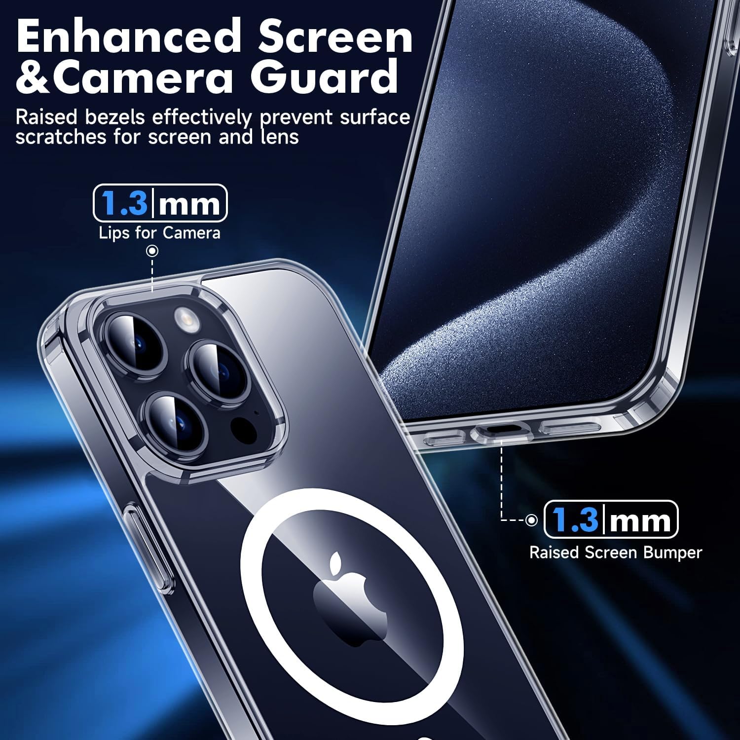 Funda magnética transparente para iPhone 15 Pro Max, funda para iPhone 15 Pro Max no amarilla con protector de pantalla + protector de lente de