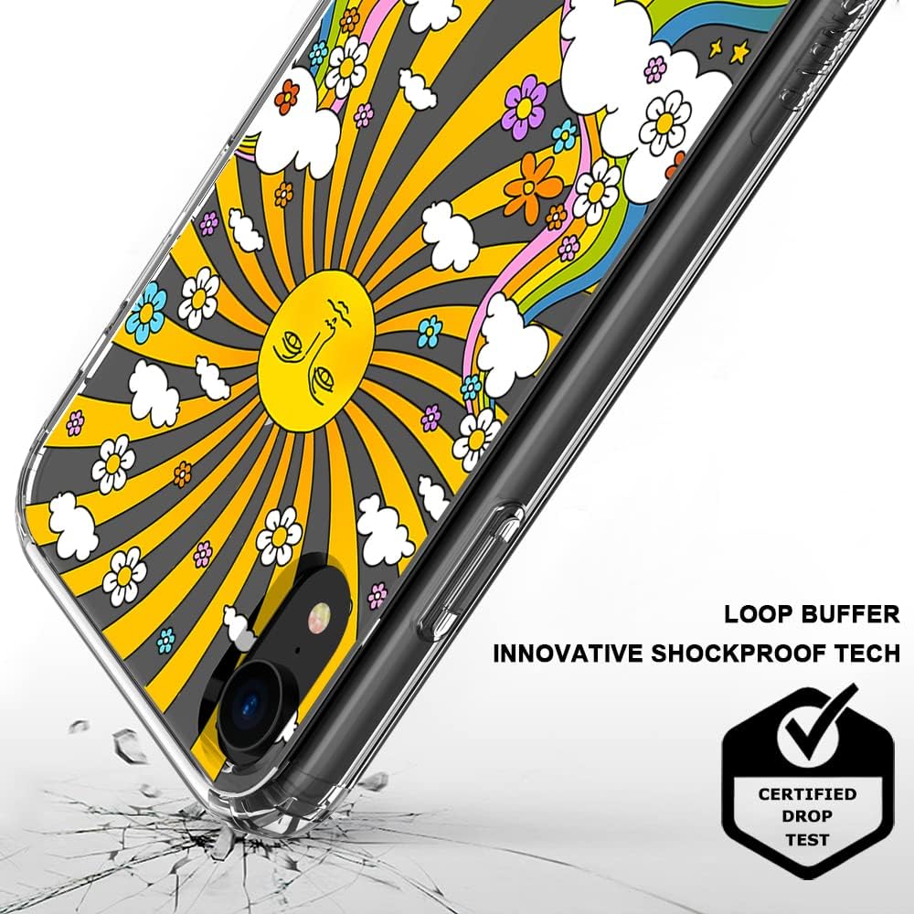 MOSNOVO Funda rígida de plástico transparente con diseño de arte psicodélico de los años 70 con parachoques de TPU para iPhone XR