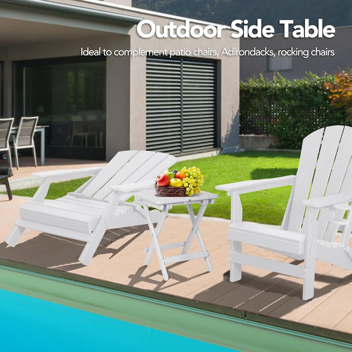 nalone Mesa auxiliar plegable portátil, mesa auxiliar Adirondack para exteriores con marco tipo X, mesa de patio pequeña de HDPE, mesa auxiliar