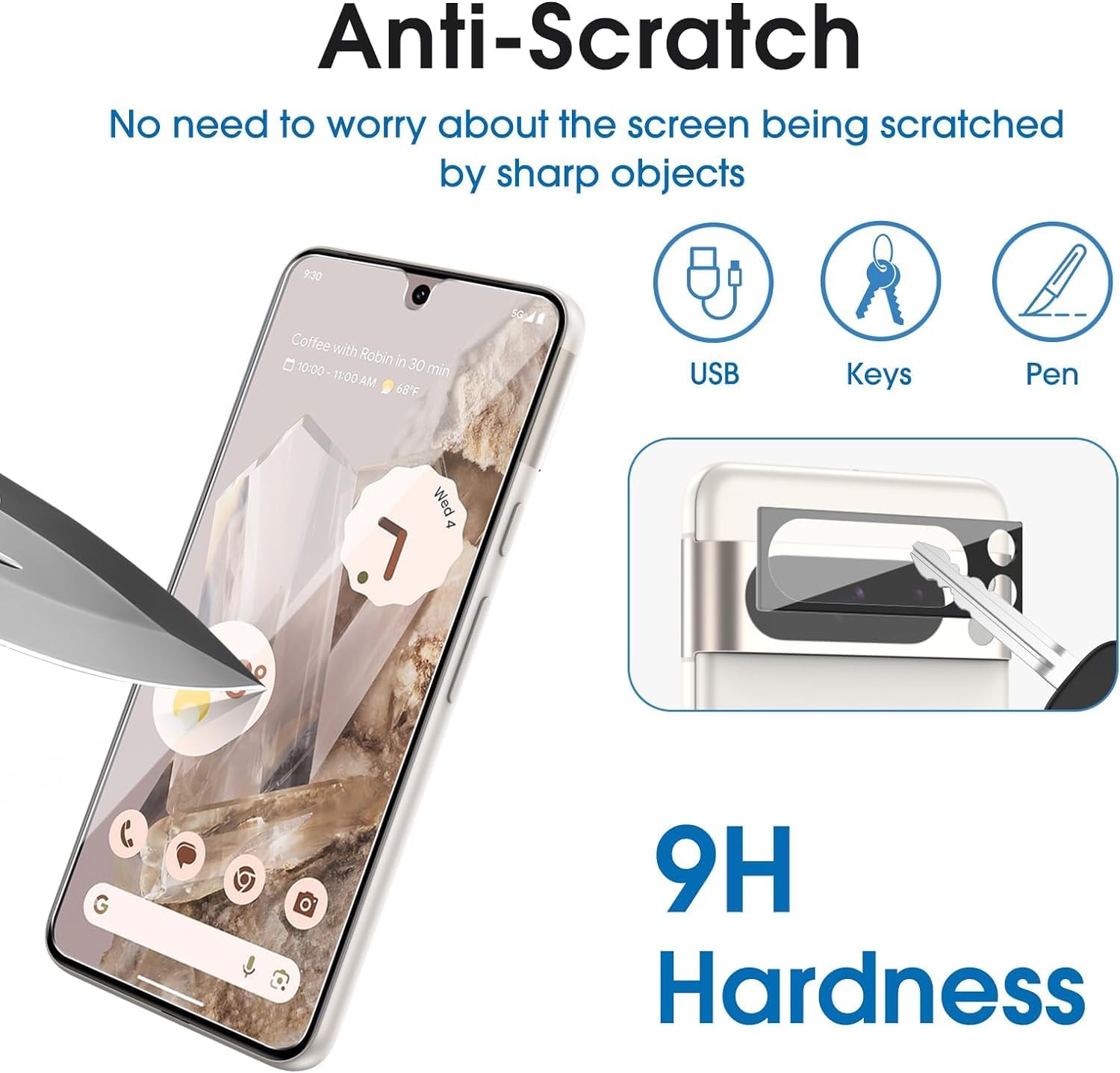 amFilm Protector de pantalla de vidrio templado para Google Pixel 8 Pro, compatible con huellas dactilares ultrasónicas, con marco de fácil