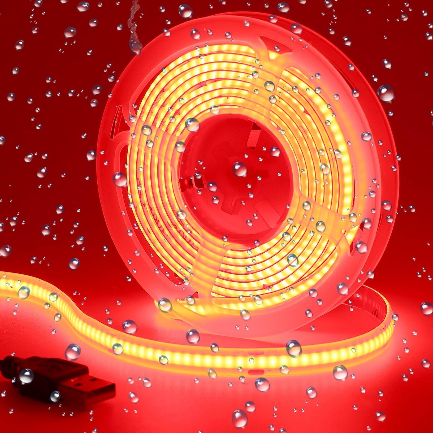 DC 5V USB COB rojo LED tira de luz IP65 impermeable USB alimentado 6.6ft2M 640LEDs alto brillo flexible luces de cinta LED