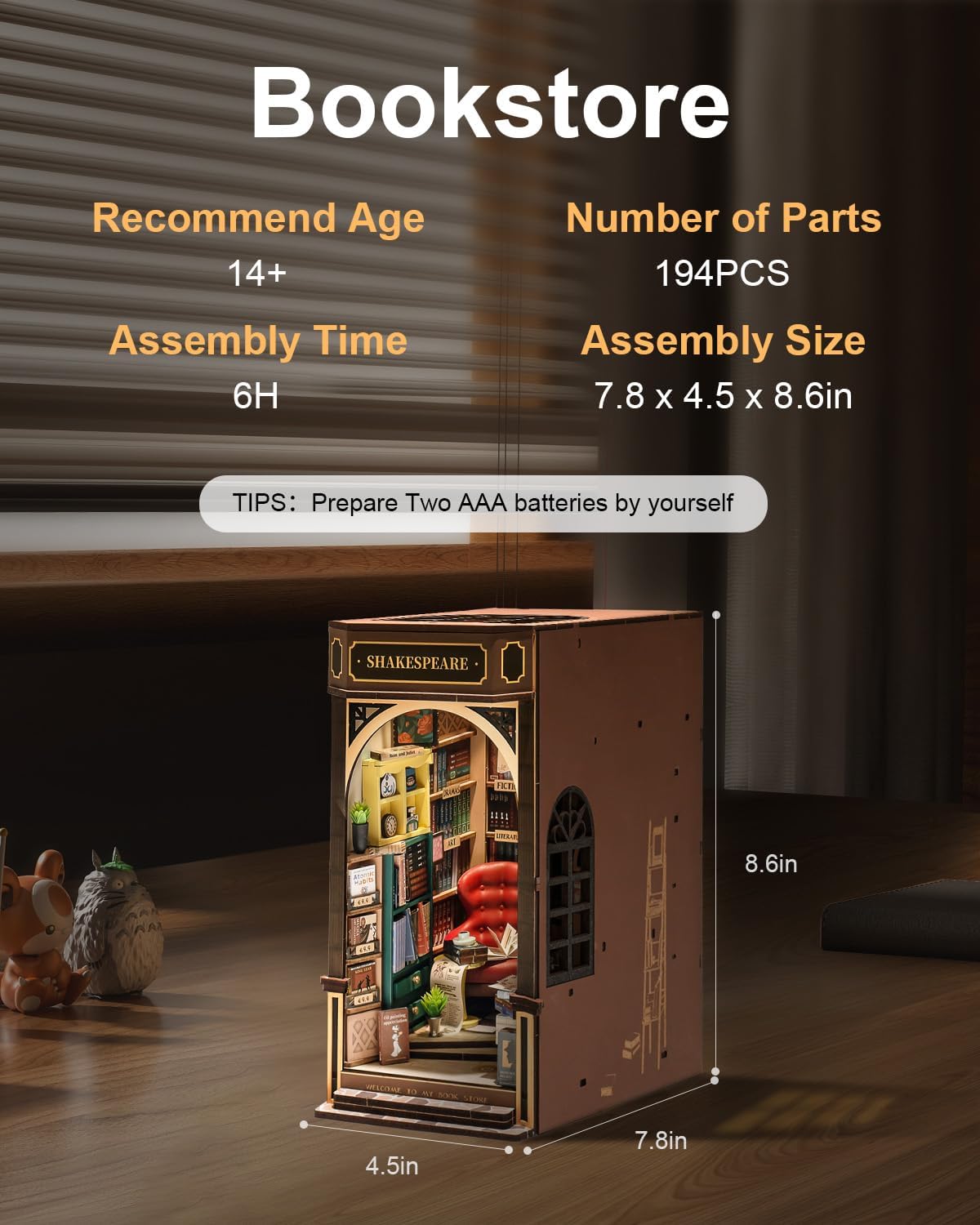 Rowood Book Nook – Kit de rincón de libros para adultos, rompecabezas de madera 3D en miniatura, callejón de decoración de estantería, pasatiempos