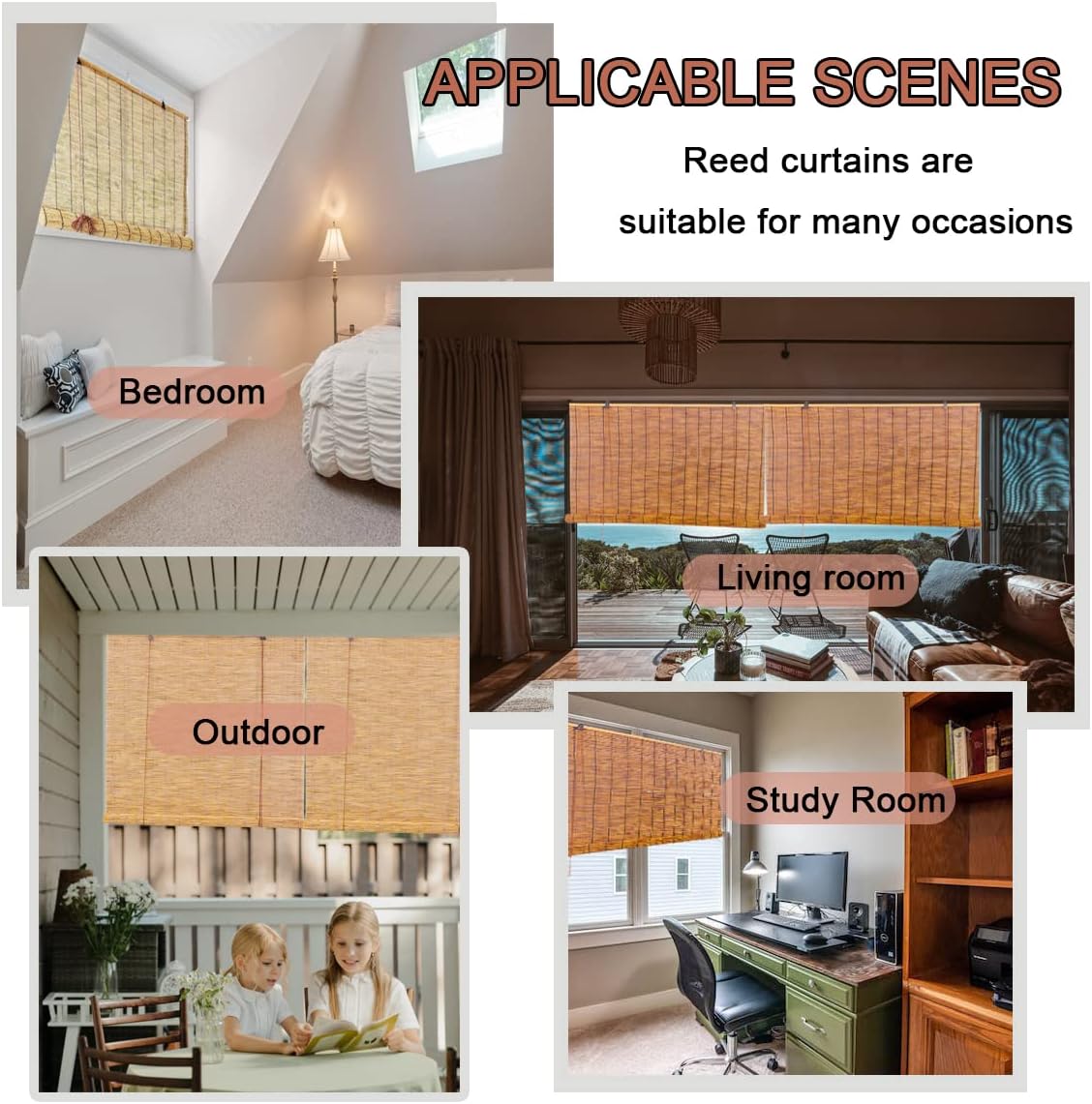 Persianas de bambú para exteriores, cortinas enrollables de bambú para patio, impermeables, cortinas enrollables de bambú para porche, cortinas