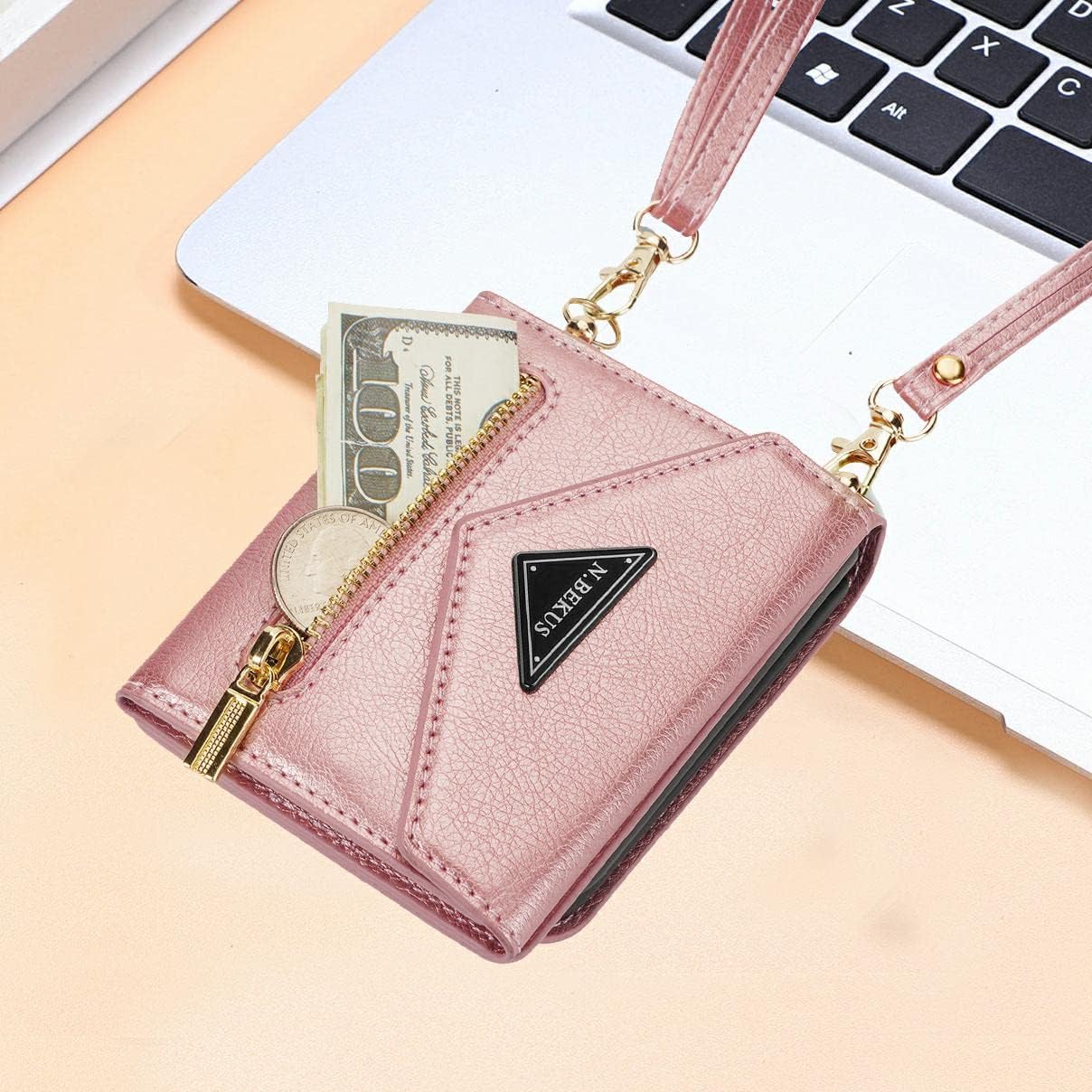 Furiet Funda tipo cartera compatible con Samsung Galaxy Z Flip 4 5G 2022 con tarjetero y correa para el hombro con cierre de cremallera, funda de