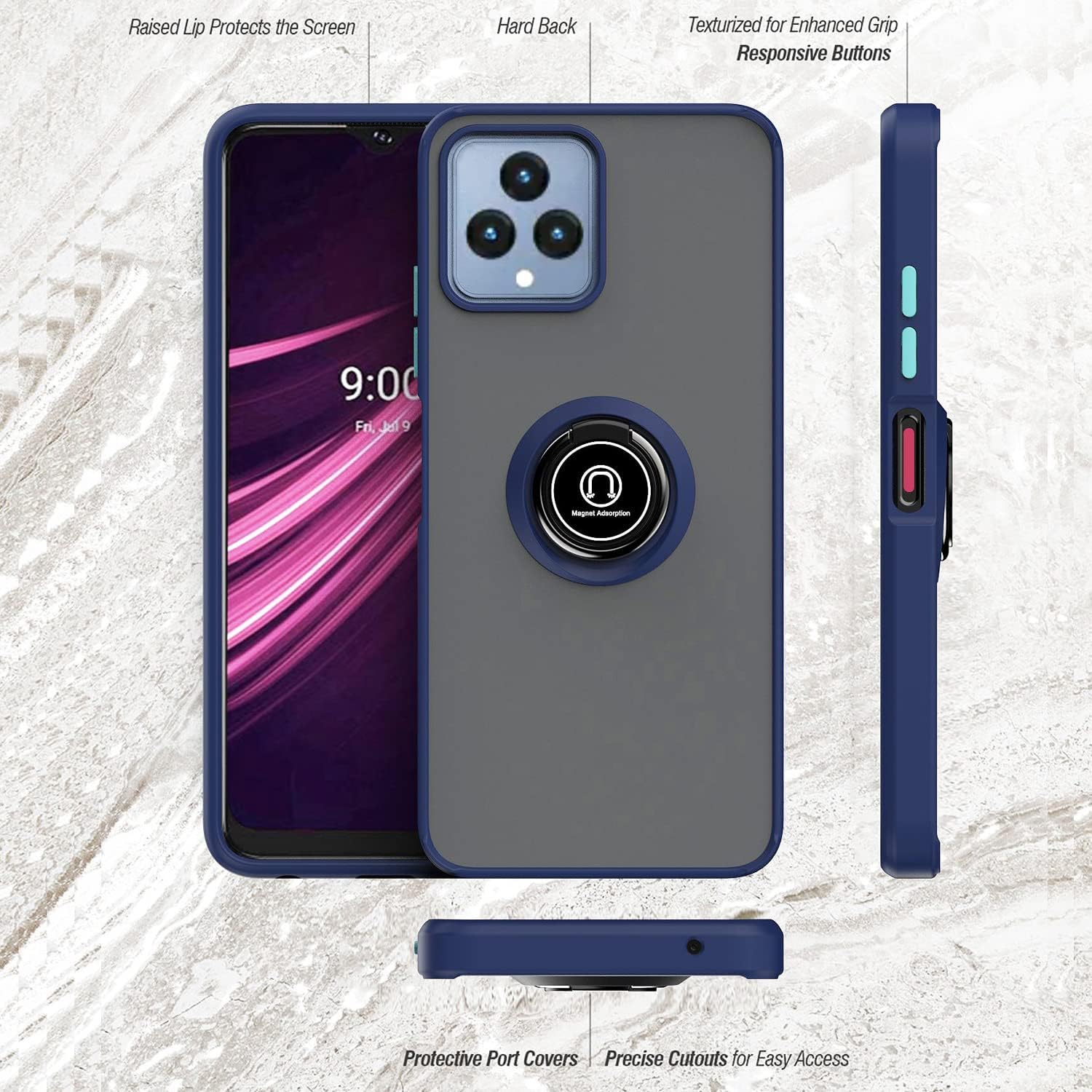 TJS Funda compatible con T-Mobile Revvl 6X 5G, Revvl 6 5G, soporte magnético con anillo de metal, soporte magnético para teléfono (verde)