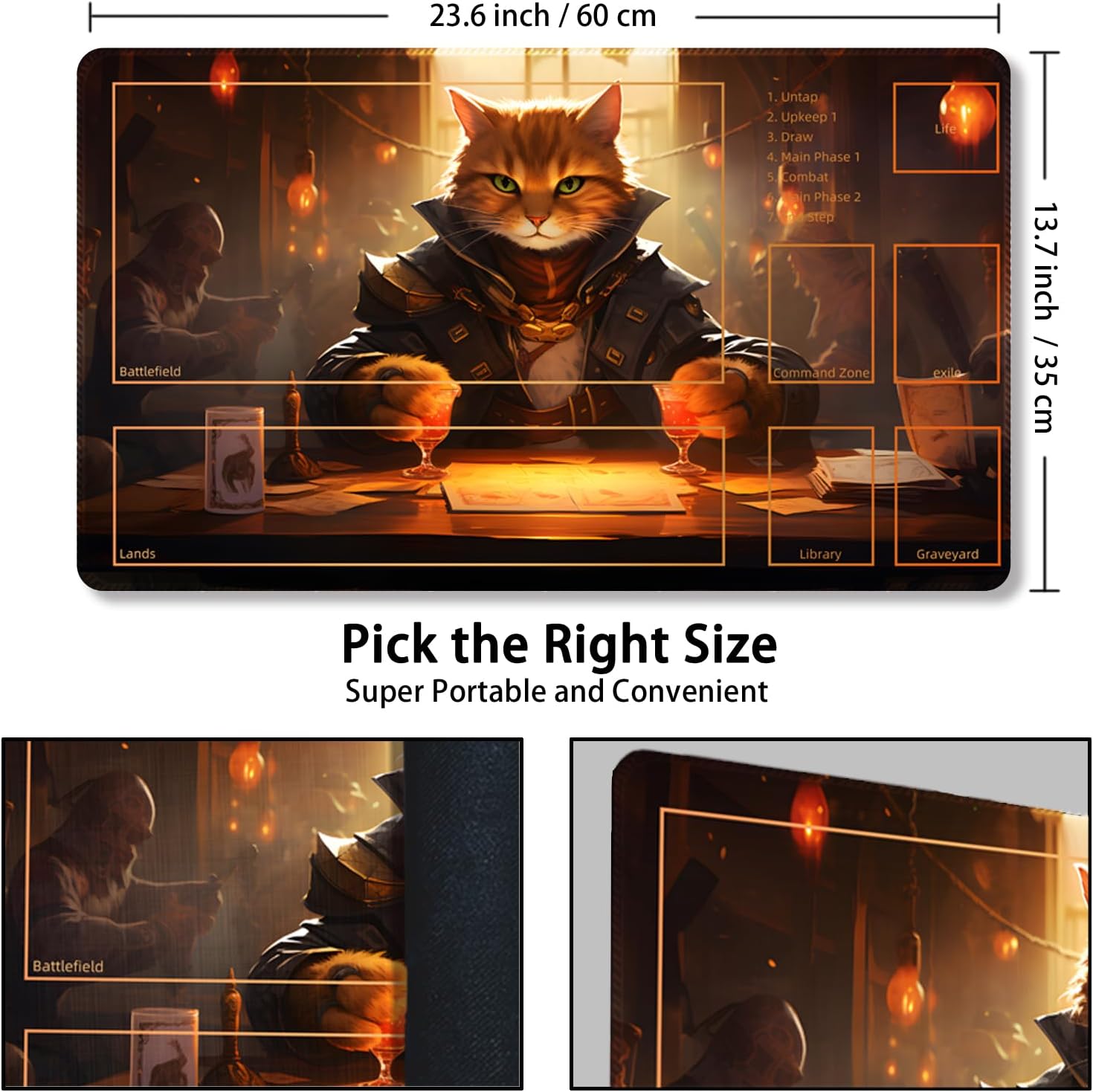 Tapete de juego para MTG, con bolsas de almacenamiento gratis, tapete de juego de 24 x 14 pulgadas, TCG y tapete de juego de mesa para tarjetas,