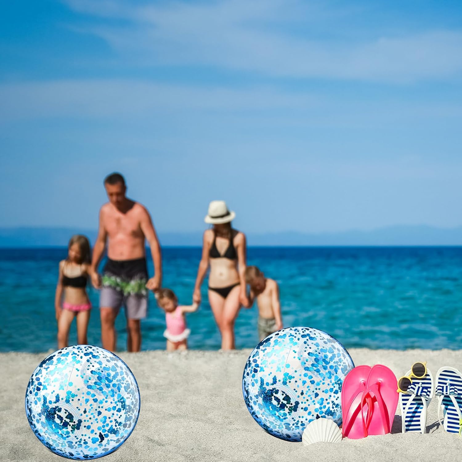 Threan 100 Pack Mini Glitter Beach Ball Bulk 5 Inch Inflatable Sequin Beach Balls Clear Pool Toys Beach Party Decorations with Confetti for Boys