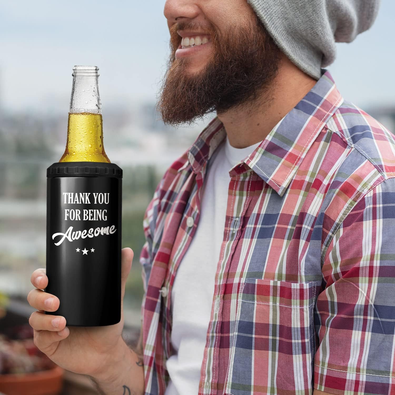 SANDJEST Vaso inspirador de 12 onzas con texto en inglés “Thank You for Being Awesome” de 12 onzas, vaso inspirador de latas con aislamiento de