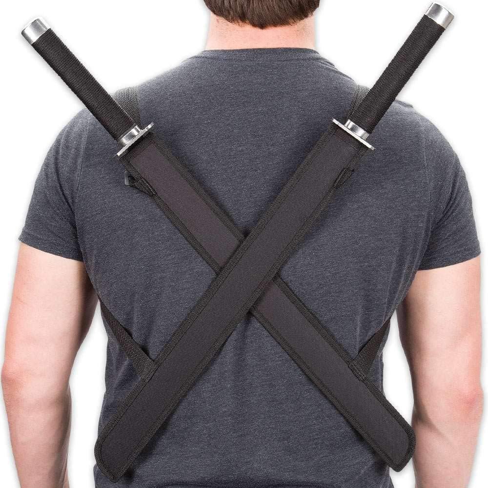 UNITED CUTLERY Double Strike – Juego de espada ninja doble con funda de arnés para el hombro, cuchillas de acero inoxidable, puntos Tanto puntos,