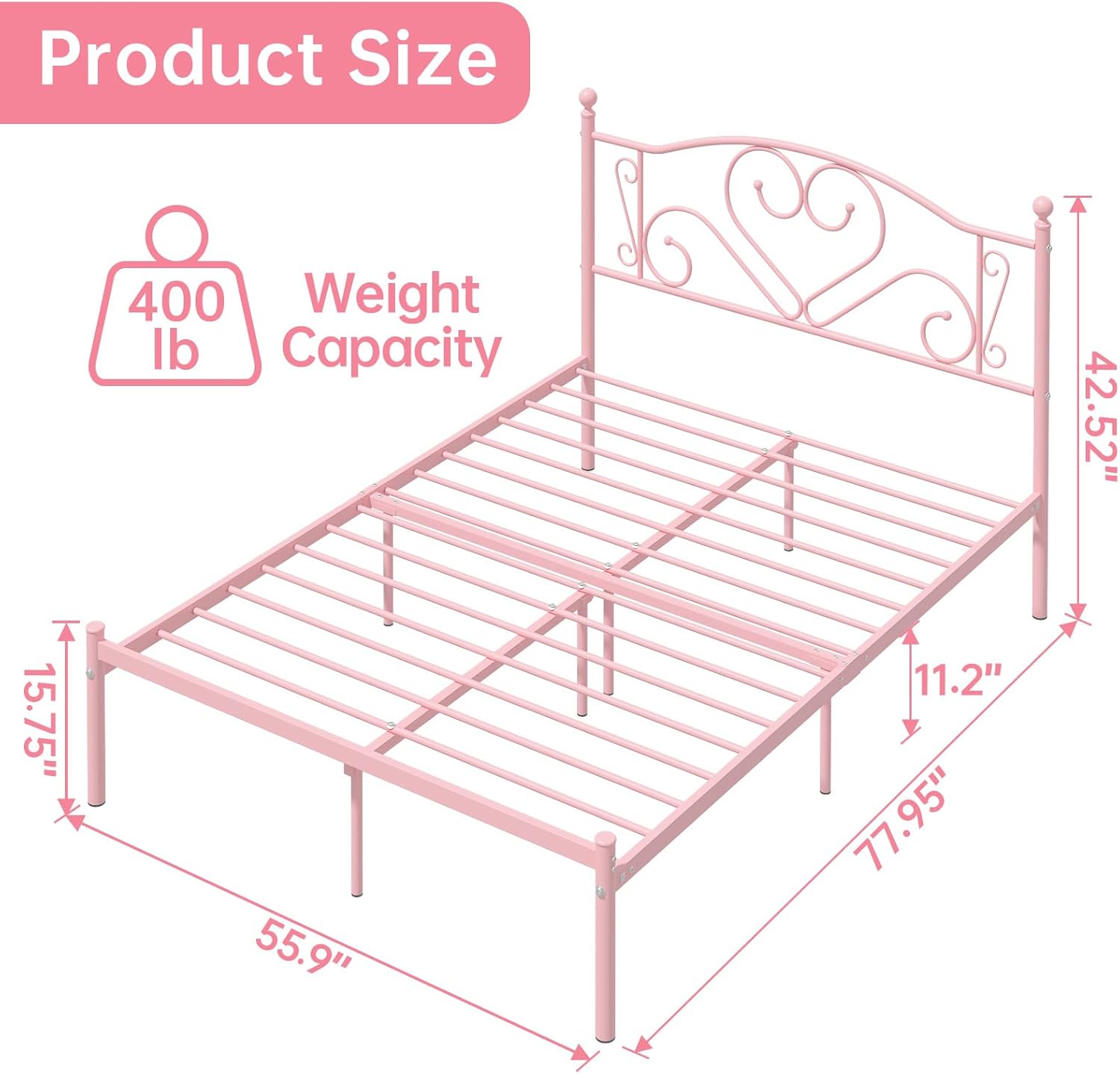 Weehom Base de cama de tamaño matrimonial con cabecero, plataforma de metal resistente debajo de la cama, espacio de almacenamiento sin necesidad de