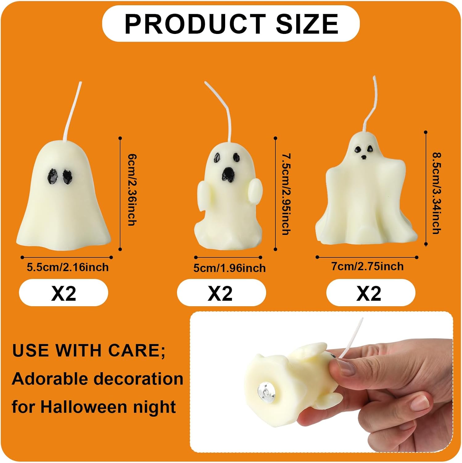 6 velas fantasmas de Halloween, lindas velas de decoración de Halloween en forma de fantasma, velas espeluznantes para el hogar, Halloween, fiesta,