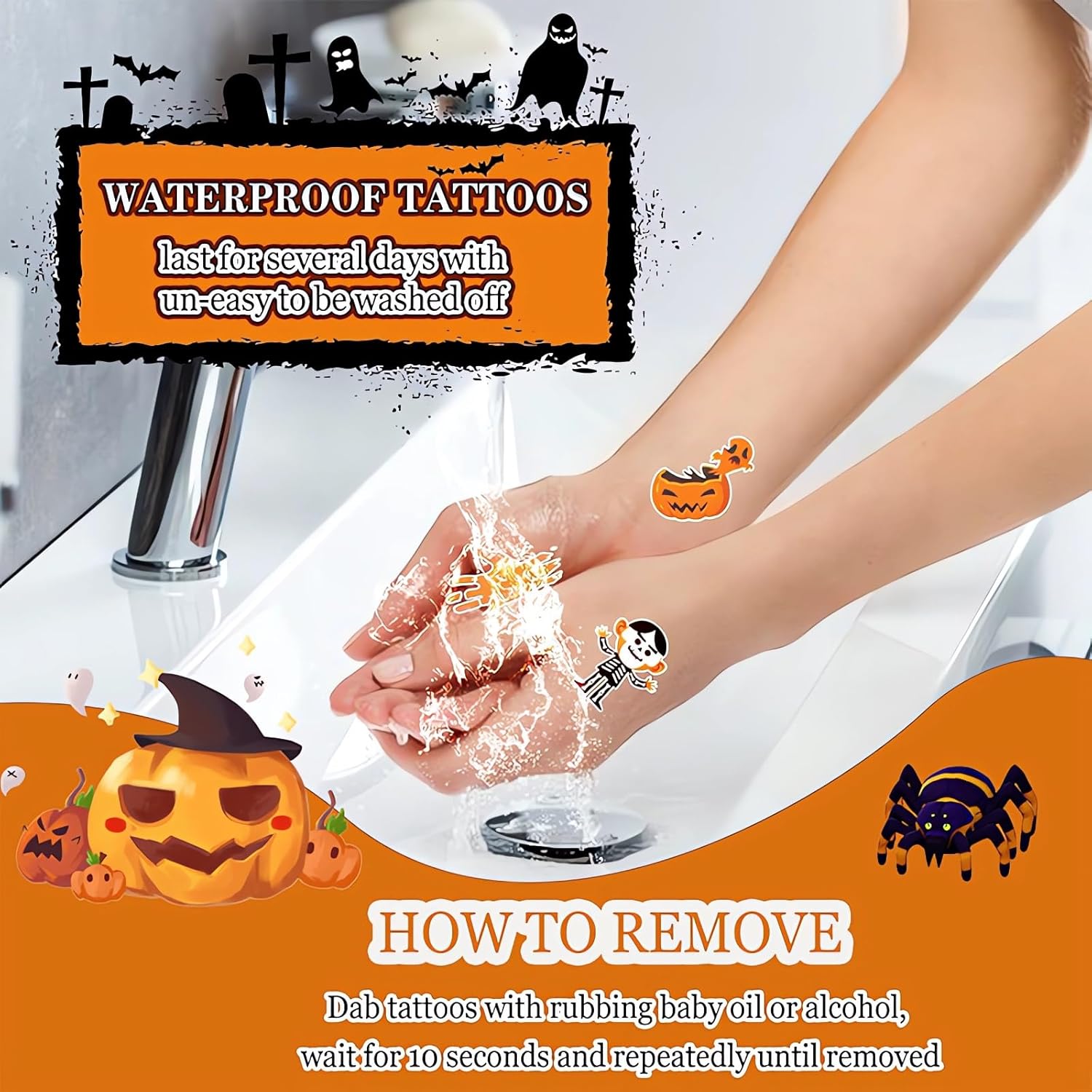 Tatuajes temporales para niños, decoraciones de Halloween brillantes, suministros de recuerdos de fiesta de cumpleaños, tatuajes falsos de