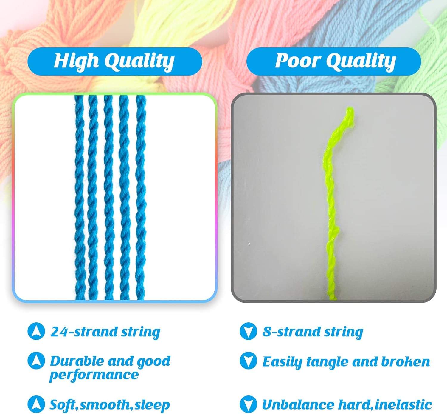 Paquete de 50 cuerdas profesionales de Yoyo, suaves 100% poliéster, para yoyos sensibles y que no responden, color azul, verde, rosa, amarillo,