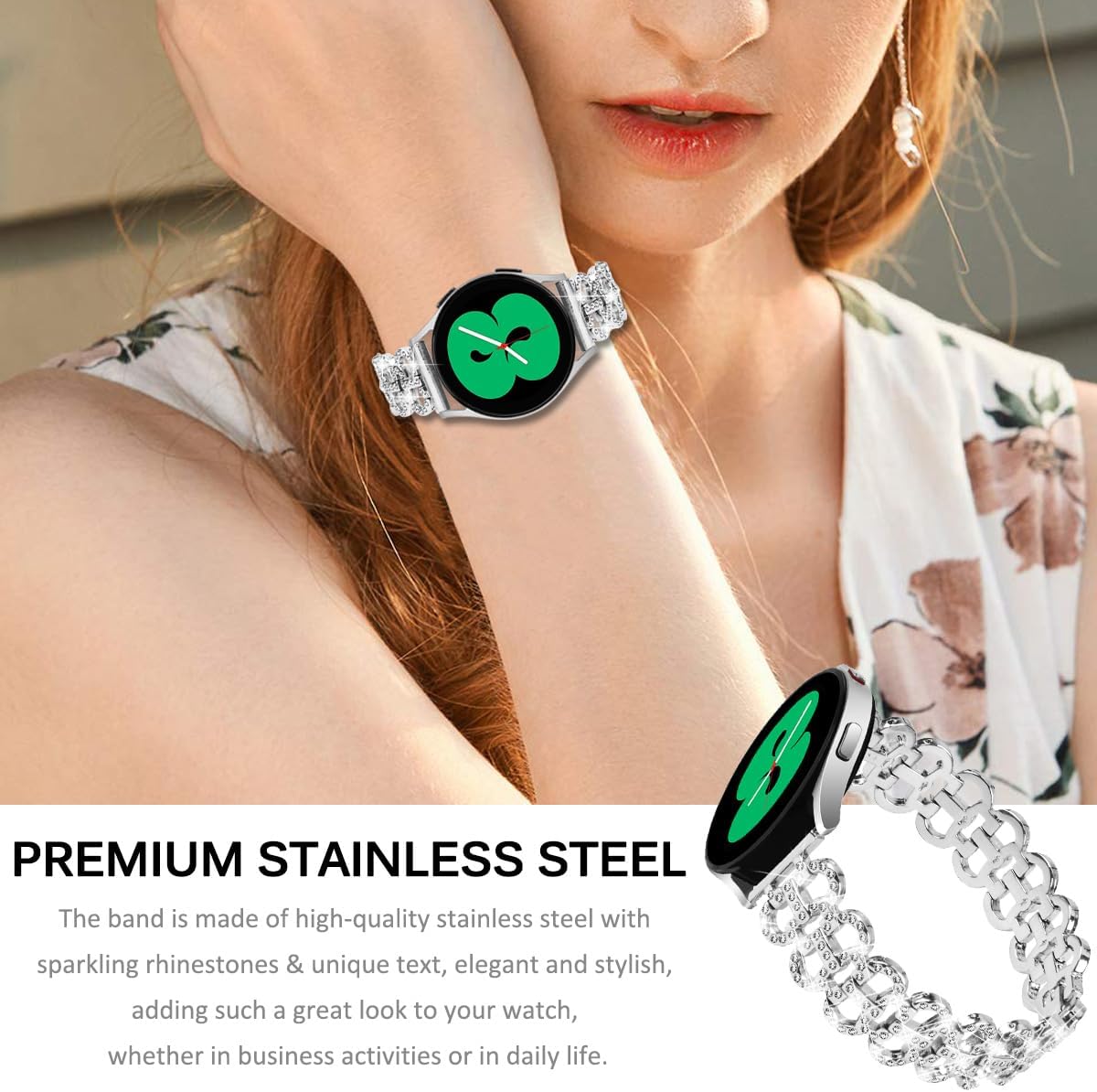 Miimall Correa brillante de 0.77 pulgadas para Samsung Galaxy Watch 6 de 1.571.73 pulgadas, Watch 6 Classic de 1.731.77 pulgadas, correa de metal