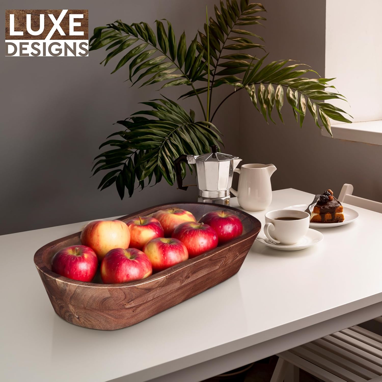 Cuenco de masa de madera  Cuenco de masa rústica de madera de acacia quemada oscura  Cuencos decorativos hechos a mano para decoración del hogar,