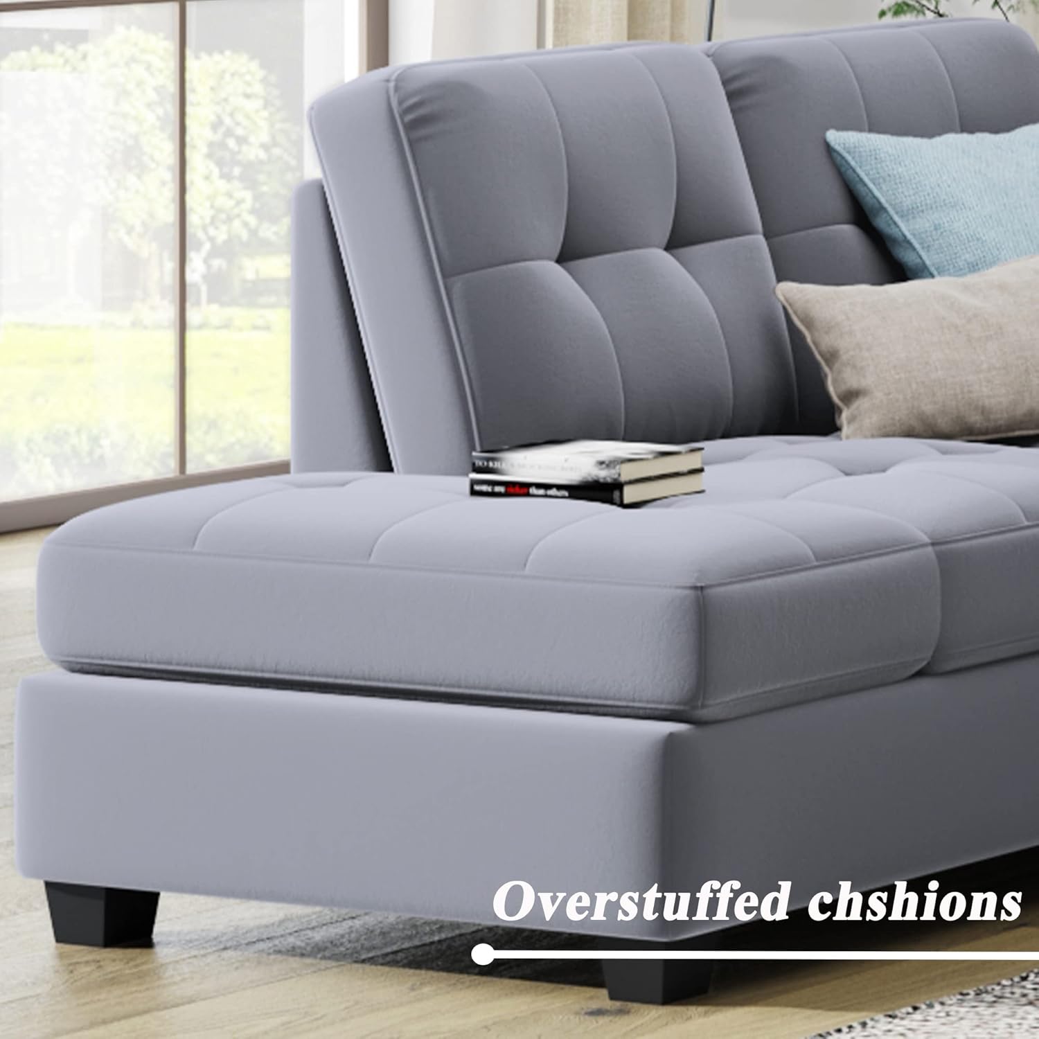 Sofá modular modular, muebles de sala de estar modernos con diván reversible, sofá tapizado de terciopelo en forma de L con otomana de