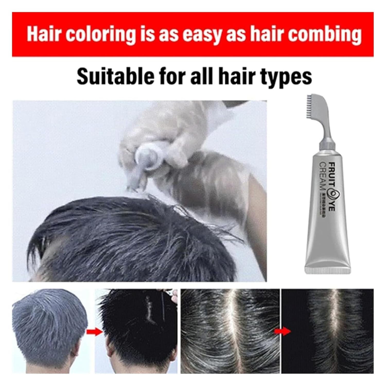 Xusheng – Crema de teñido de frutas negras, crema de tinte negro natural, falta de tinte para el cabello para hombres y mujeres, tinte para el